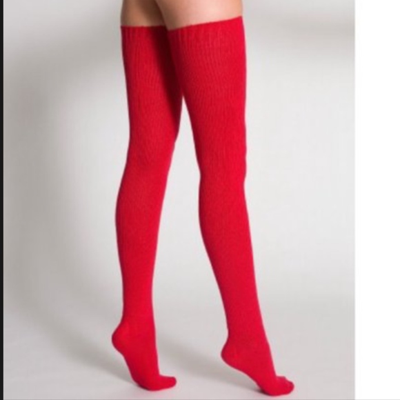 red thigh high tights